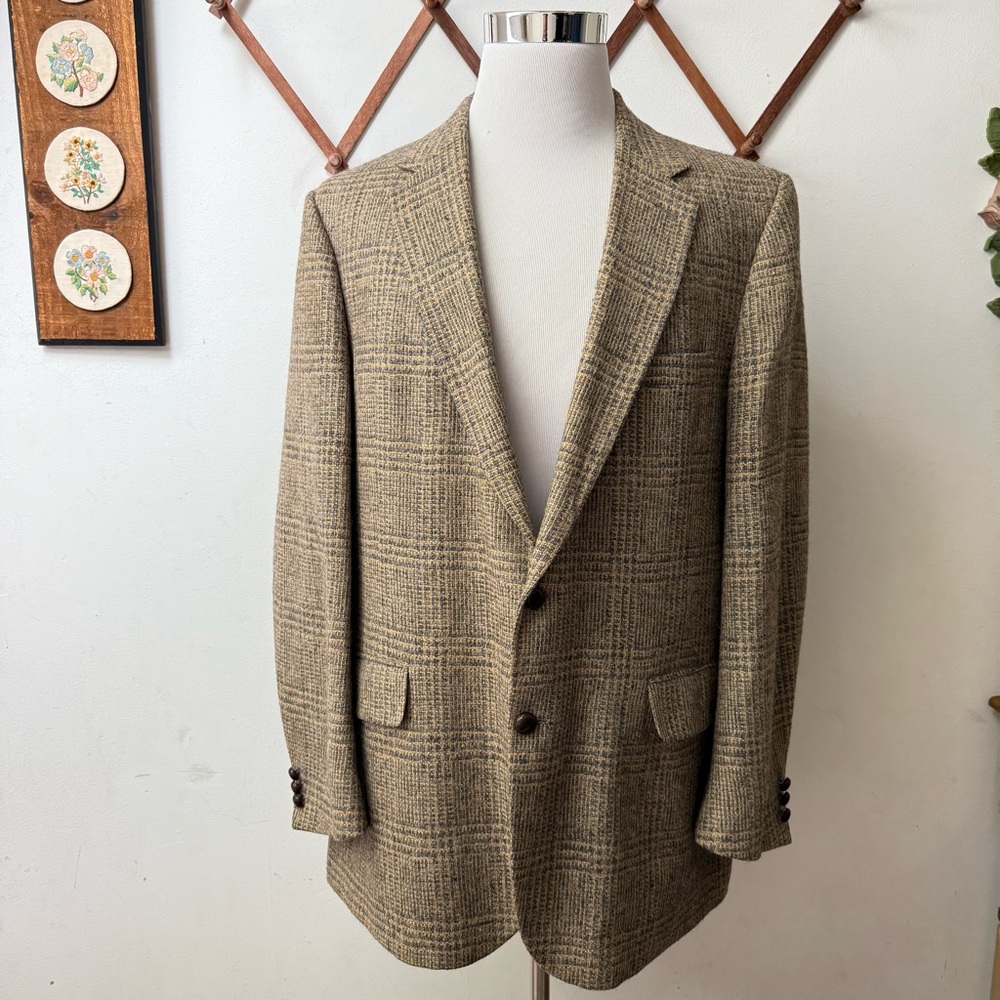 Neiman Marcus Tweed Wool Houndstooth Plaid Woven Blazer